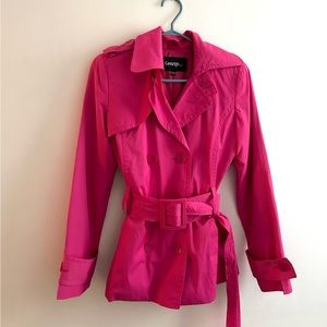 Hot Pink Belted Short Trench Coat
